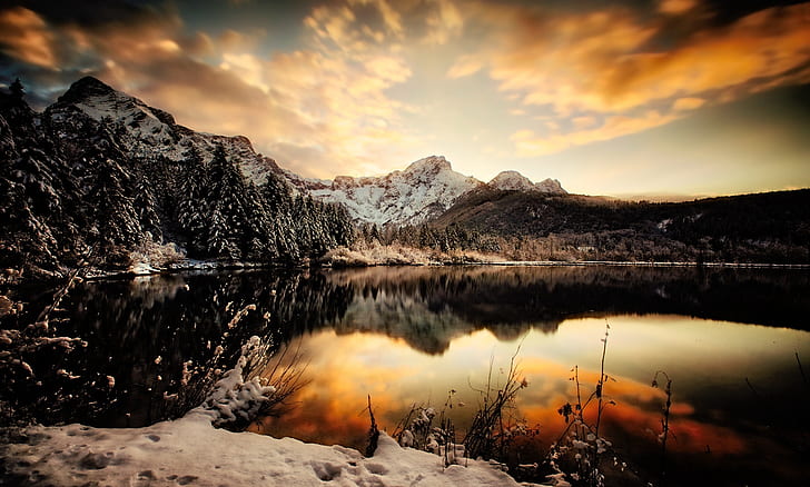 winter, sky, nature, water, reflection, lake, HD wallpaper
