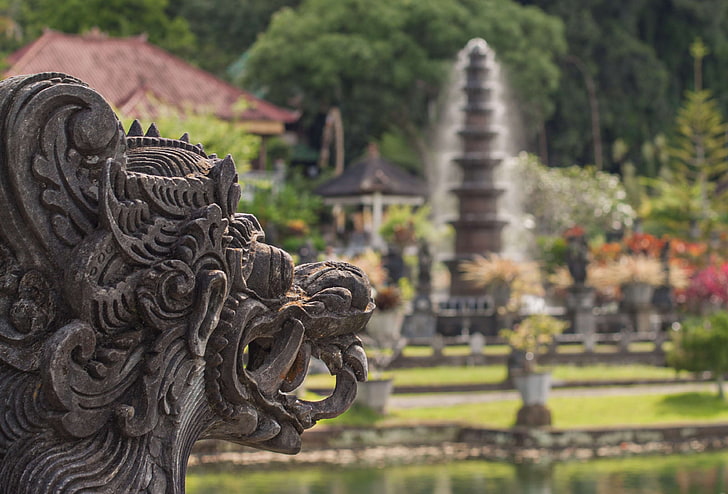 around the world, bali, dragon, fountain, holiday, palace, places of interest, HD wallpaper