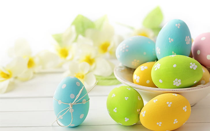 Eggs, Easter, flowers, spring, HD wallpaper