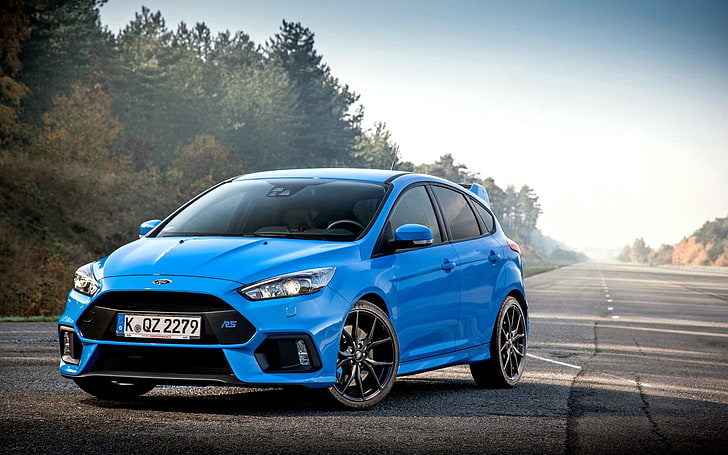 blue Ford Focus RS, side view, car, land Vehicle, transportation