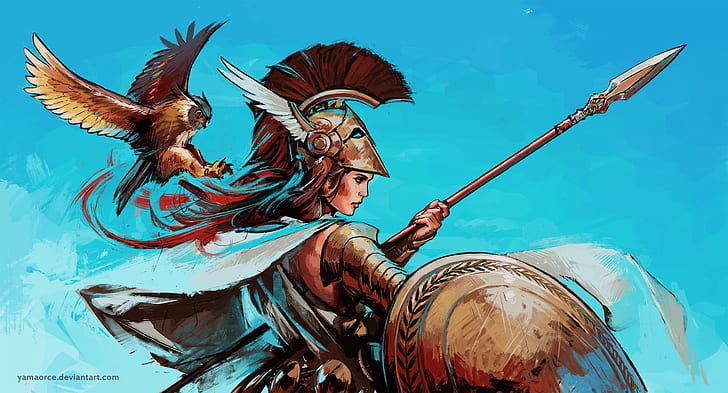 artwork, warrior, Athena, HD wallpaper