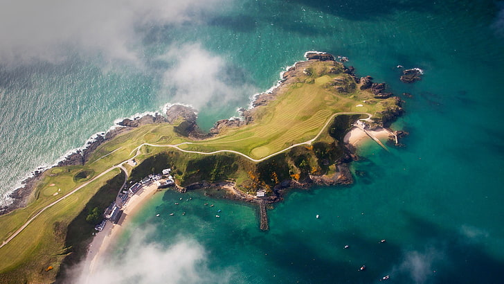 aerial view photography of mountain cliff, sea, coast, nature