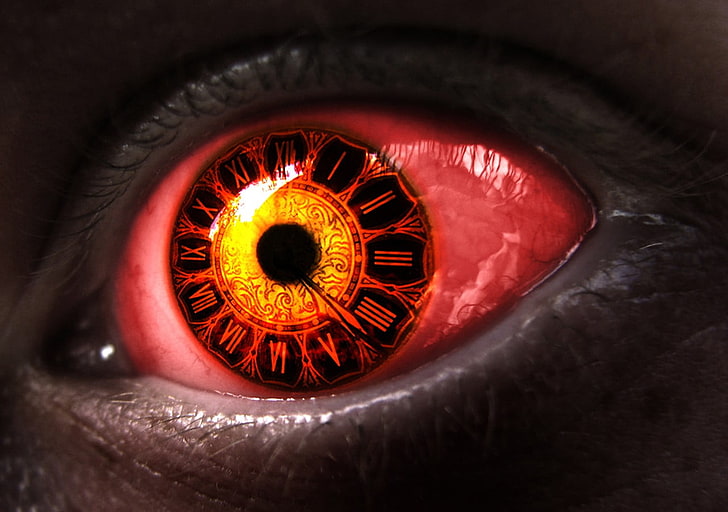 red and black analog clock eye wallpaper, eyes, Date A Live, human body part, HD wallpaper