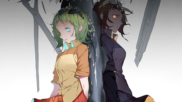 two female anime characters wallpaper, Megpoid Gumi, green hair