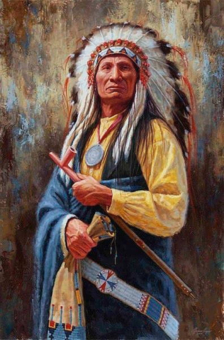 Red Cloud, Native Americans, men, artwork, adult, one person, HD wallpaper