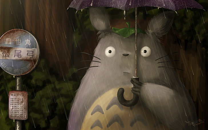 My Neighbor Totoro wallpaper, rain, Hayao Miyazaki, art, fraffrog, HD wallpaper