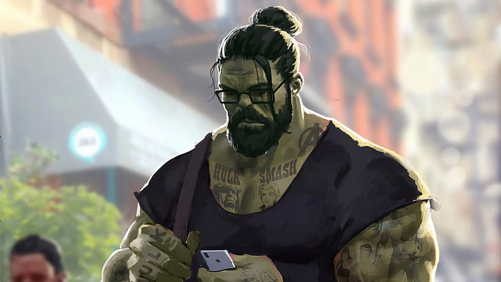 HD wallpaper: Hulk, Marvel Comics, hairbun, glasses, tattoo, smartphone,  Apple Inc. | Wallpaper Flare