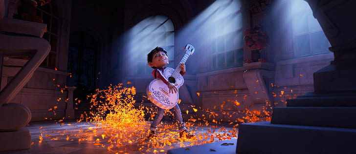 cinema, guitar, Pixar, flower, boy, movie, Coco, film, animated film, HD wallpaper