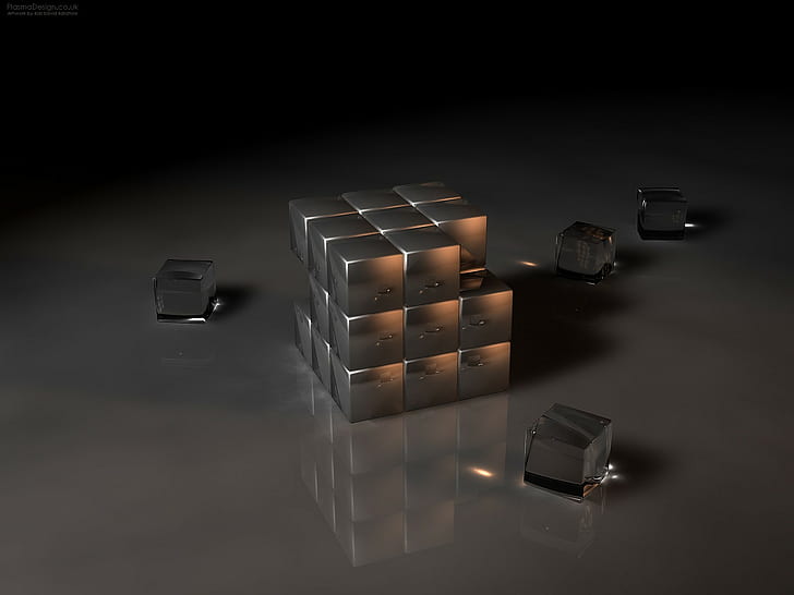 digital art, render, CGI, cube, reflection