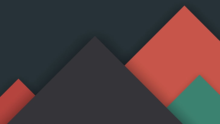 black, red, and teal digital wallpaper, minimalism, triangle shape