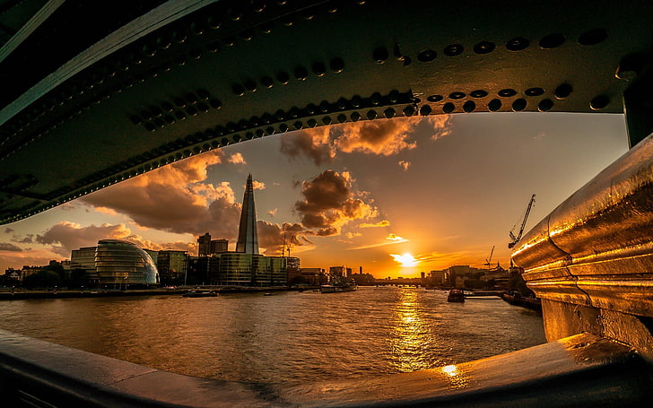 gray buildings, city, cityscape, London, London Bridge, sunset