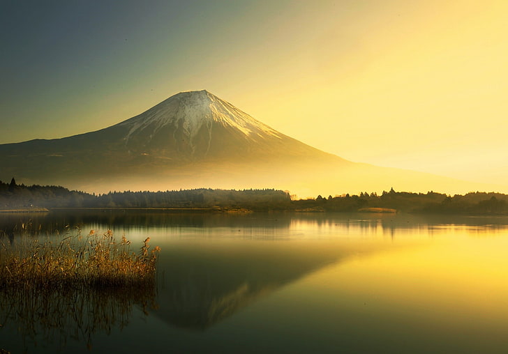 reflective photograph of Mt. Fuji, Japan, lake, mountains, Mount Fuji