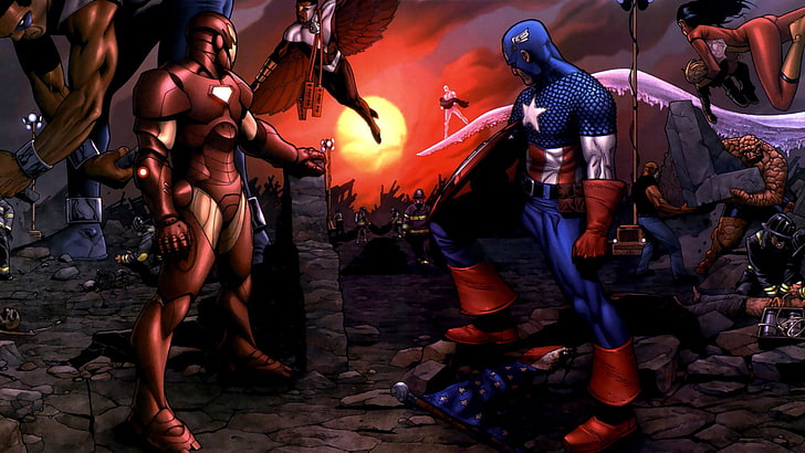 Captain America and Iron-man digital wallpaper, comics, Iron Man, HD wallpaper