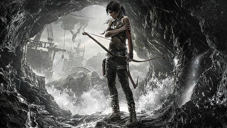 woman holding bow digital wallpaper, Tomb Raider, Lara Croft