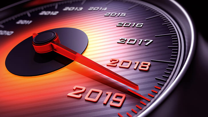 2019, happy new year, speedometer, HD wallpaper