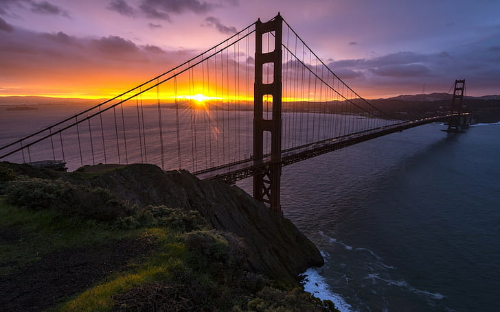 Golden Gate Bridge, USA, sunlight, sky, HD wallpaper