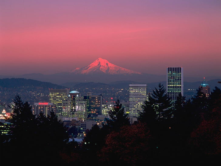 city, landscape, Portland, cityscape, mountains, HD wallpaper