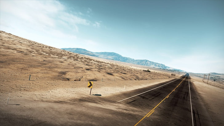 asphalt road digital wallpaper, desert, highway, landscape, sky, HD wallpaper