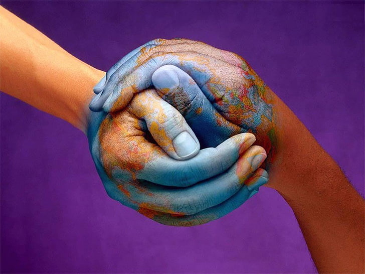hands holding with teal skin paint photo, Earth, human hand, human body part