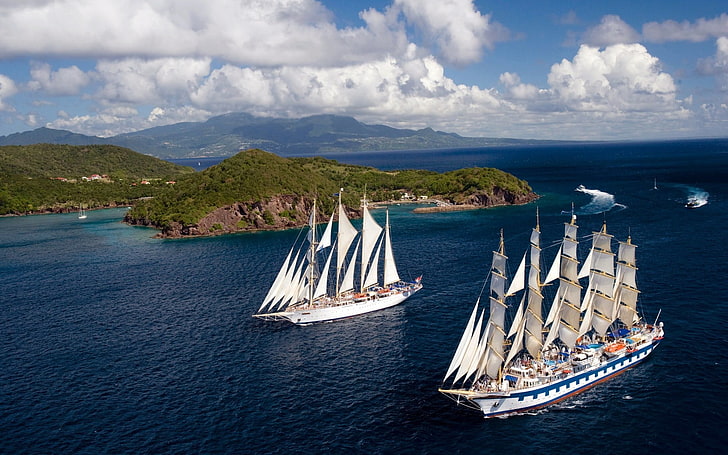 white sail boats, sailing ship, sea, nautical vessel, transportation