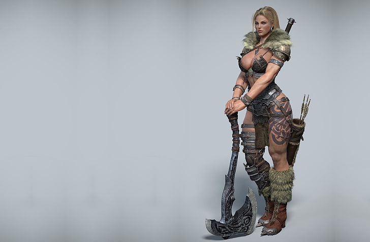 female warrior character digital wallpaper, girl, art, Viking