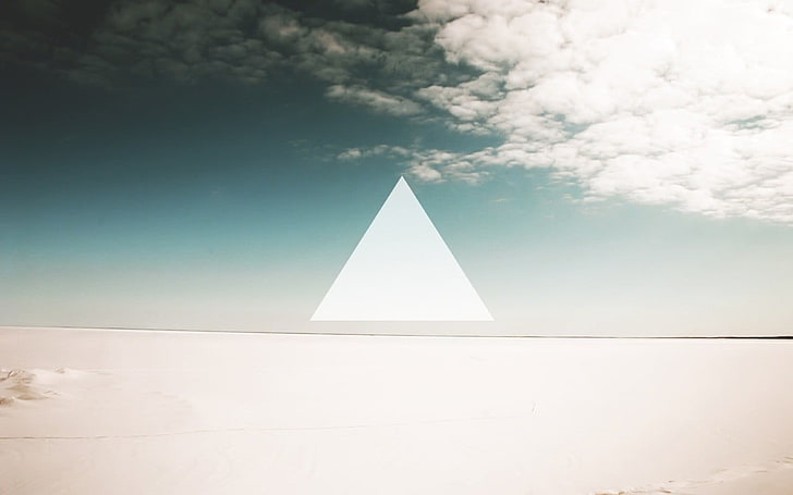 white triangle screenshot, minimalism, desert, clouds, sky, digital art, HD wallpaper