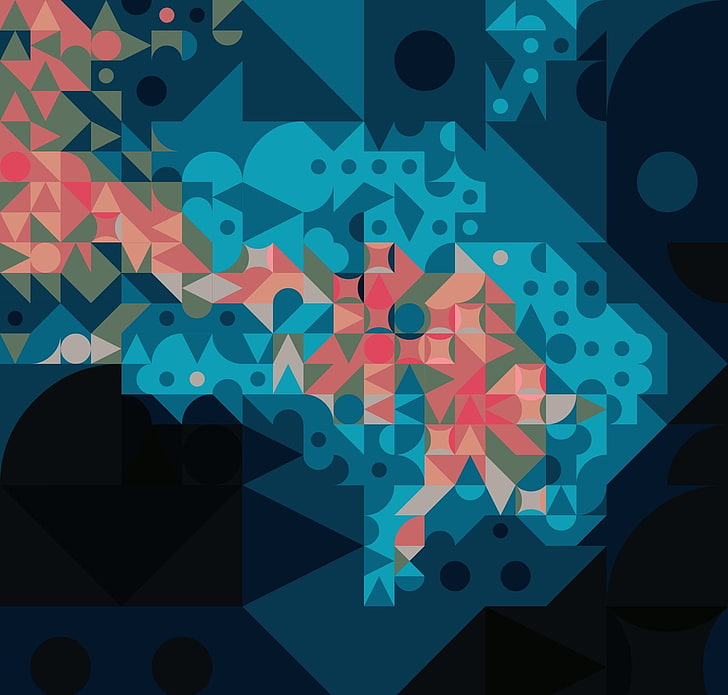 blue and pink star print wall decor, digital art, abstract, pattern