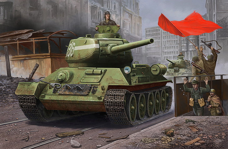 military tank illustration, war, art, painting, ww2, T-34-85, HD wallpaper