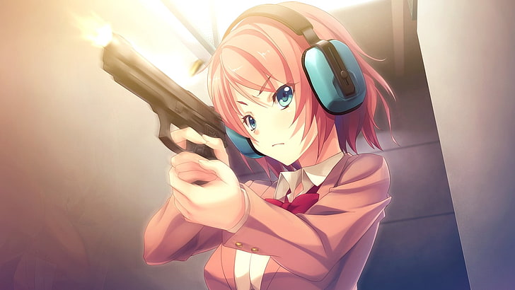 anime girls, Innocent Bullet, Kanzaki Sayaka, Beretta M9, gun