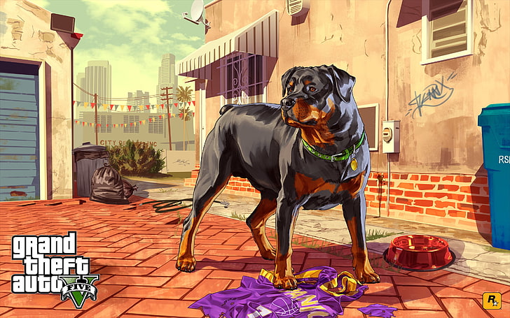 Grand Theft Auto Five wallpaper, Grand Theft Auto V, dog, video games, HD wallpaper