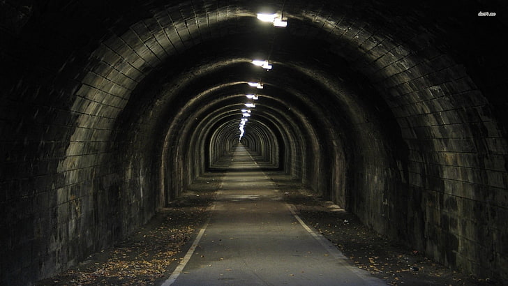 tunnel, road, underground, lights, architecture, photography