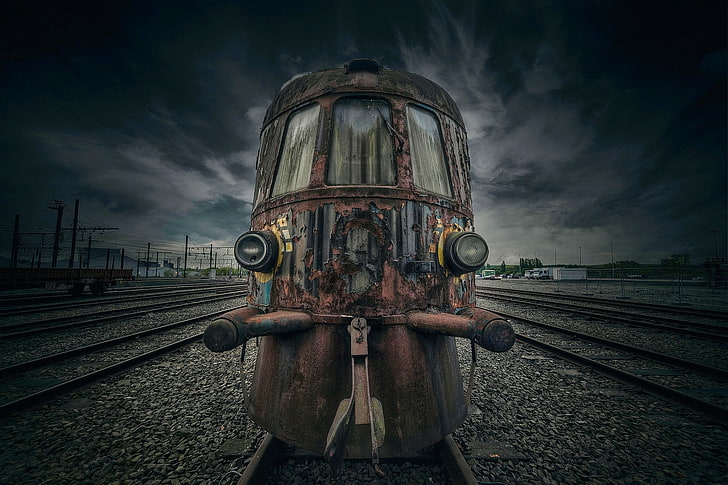 brown and black metal tool, train, vehicle, track, rail transportation, HD wallpaper