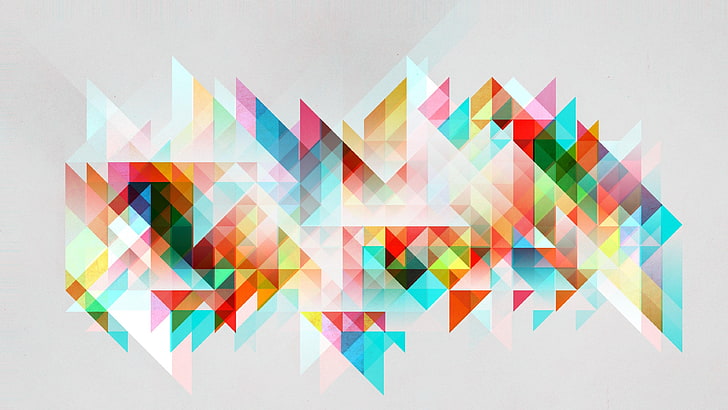 3d, geometry, abstraction, colorful, shapes, triangle, symmetry, HD wallpaper