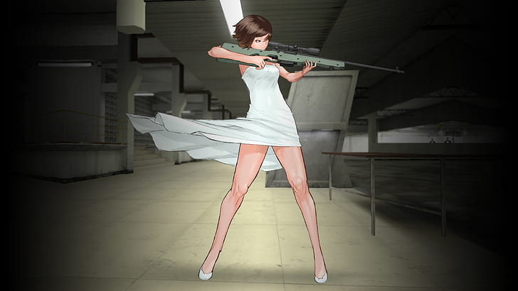 Anime Sniper Rifle Woman Girl HD, cartoon/comic, HD wallpaper