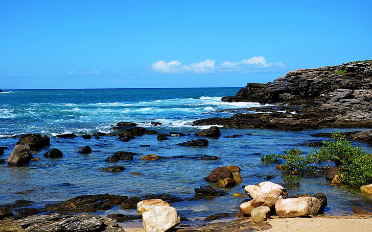 coast, sea, nature, water, rock, rock - object, solid, sky, HD wallpaper