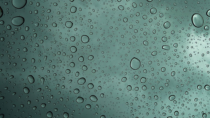 water drops in closeup photography, water on glass, simple background, HD wallpaper
