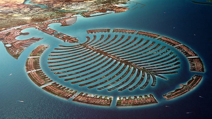 Palm Jumeirah, Island, City, City View, Buildings, Sea, Pattern