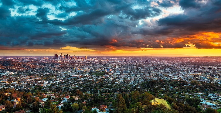 cloudy sky, landscape, Los Angeles, cityscape, panoramas, skyscraper, HD wallpaper