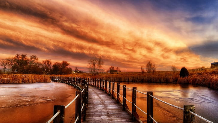 Autumn River Sky Wooden Bridge Ultra Hd 3840×2160 Wallpaper, HD wallpaper