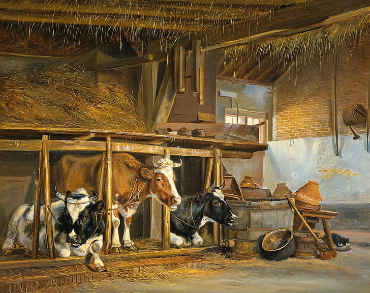 Jan van Ravenswaay, artwork, classical art, painting, cow