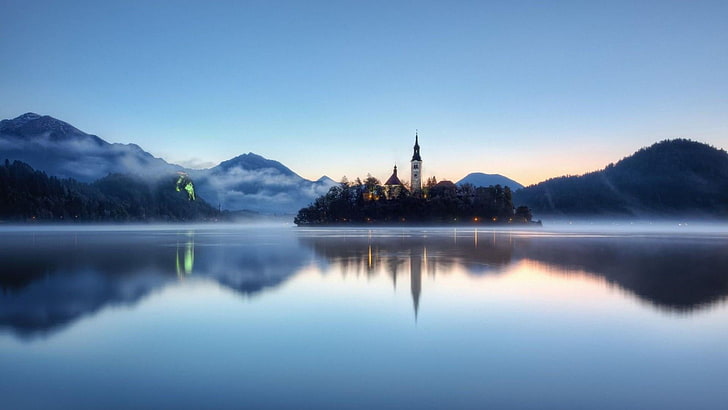 bled, castle, lake, reflection, julian alps, lake bled, slovenia
