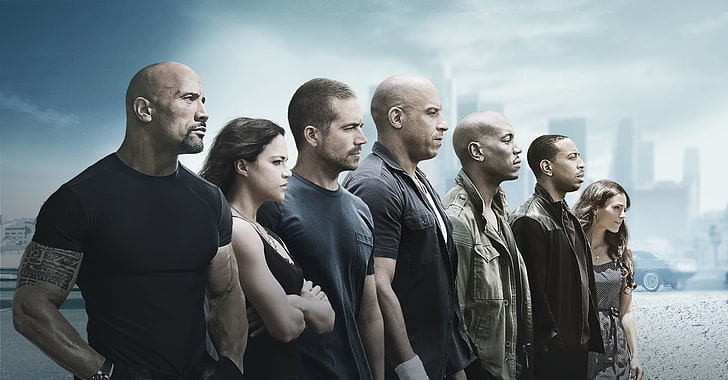 Paul Walker, Vin Diesel, Dwayne Johnson, Jordana Brewster, Seven, HD wallpaper