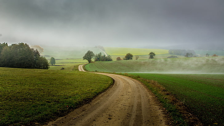 dirt road, countryside, cloudy weather, rural area, landscape, HD wallpaper