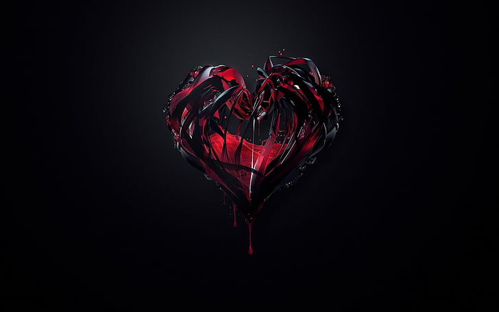 black and red heart digital wallpaper, dark, crystal , abstract