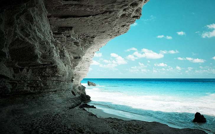 landscape, cave, sea, coves, nature, beach, HD wallpaper