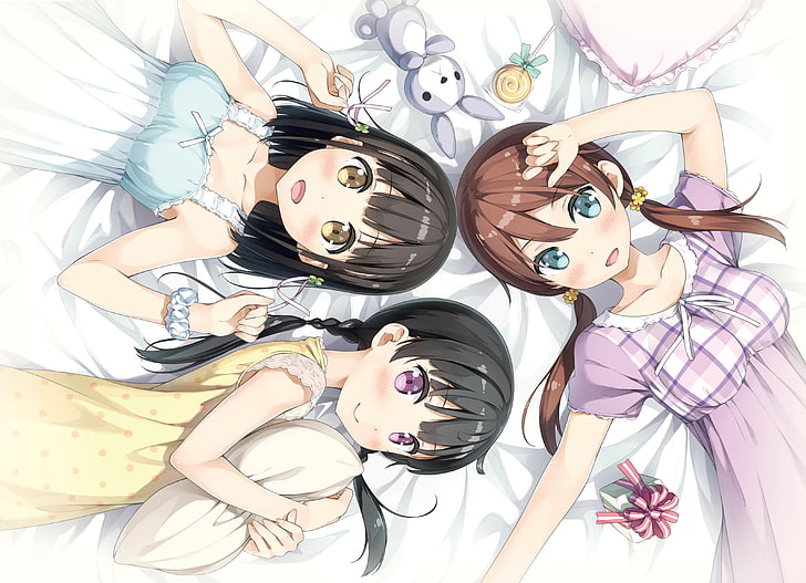 One Room, anime girls, Hanasaka Yui, Momohara Natsuki, Aoshima Moka, HD wallpaper