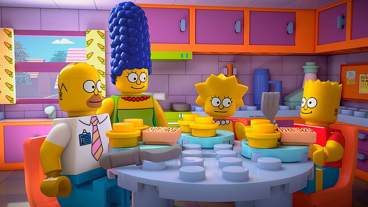LEGO The Simpsons in kitchen wallpaper, Homer Simpson, Marge Simpson