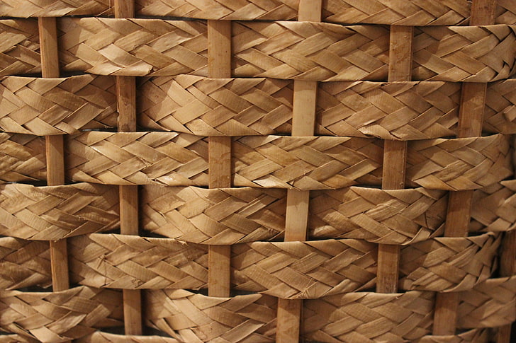 brown woven textile, texture, wicker, straw, backgrounds, pattern