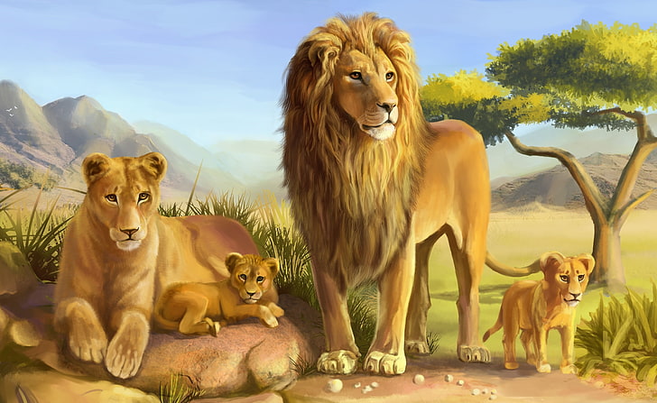 HD wallpaper: Lion Family, Lion animal photo, Artistic, Drawings, Wild,  Lions | Wallpaper Flare