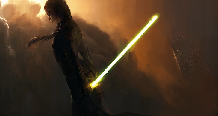 woman holding white lightsaber sword wallpaper, Star Wars: The Force Awakens
